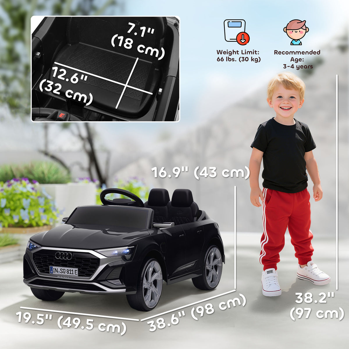12V Battery Powered Kids Electric Car, Audi Q8 etron Sportback Licensed Ride on Car w/ Remote Control-Toys & Games > Baby & Toddler Toys > Electric Ride-On Toys > Electric Toy Cars-DECOROLALA
