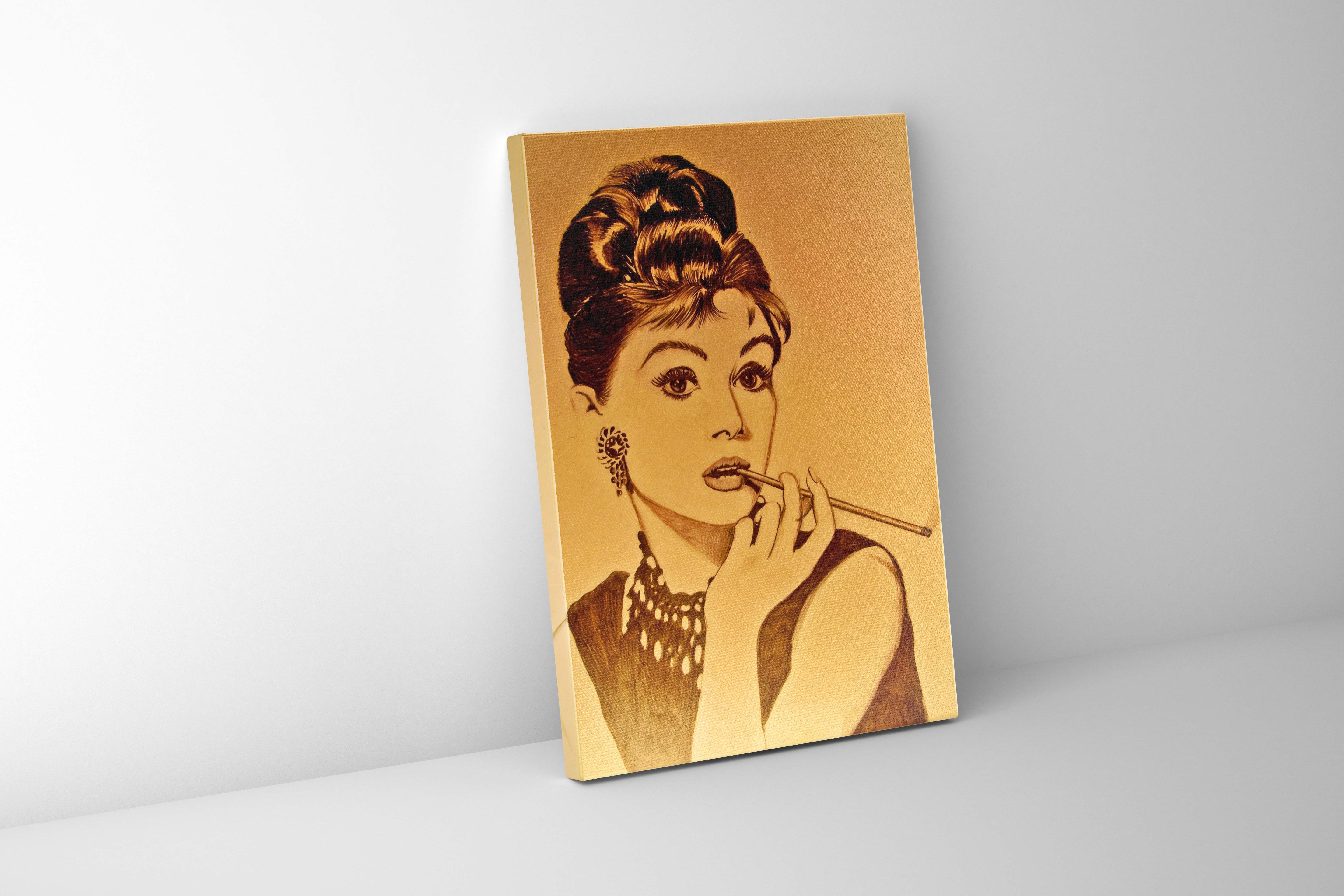 Audrey Sepia Portrait Canvas Wall Art-Wall Art-DECOROLALA