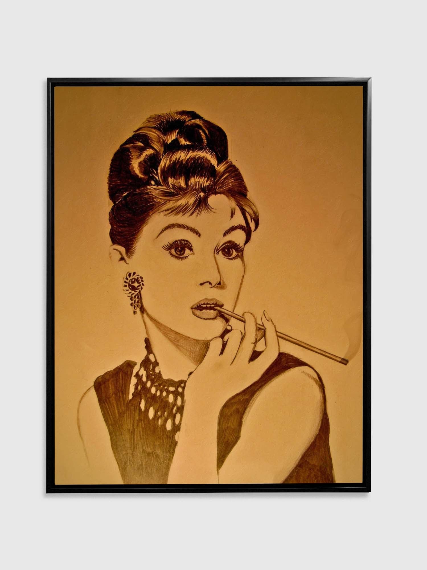 Audrey in Sepia-Wall art decor-Fine Art-Gold varnish-Wall Art-DECOROLALA
