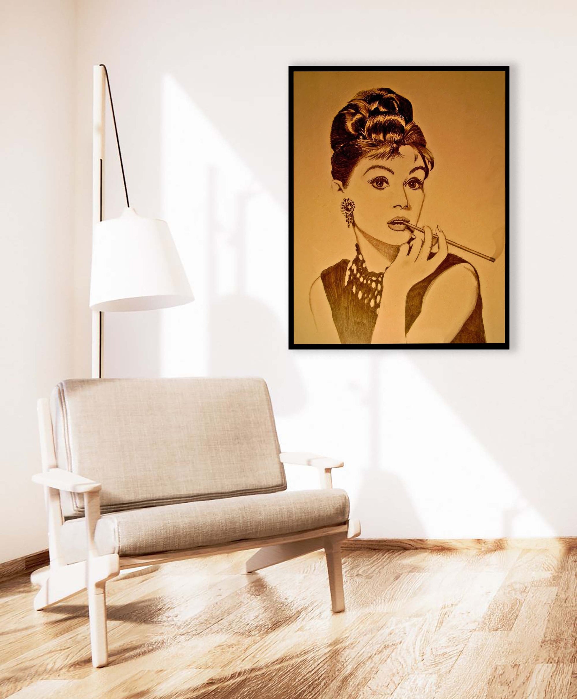 Audrey in Sepia-Wall art decor-Fine Art-Gold varnish-Wall Art-DECOROLALA
