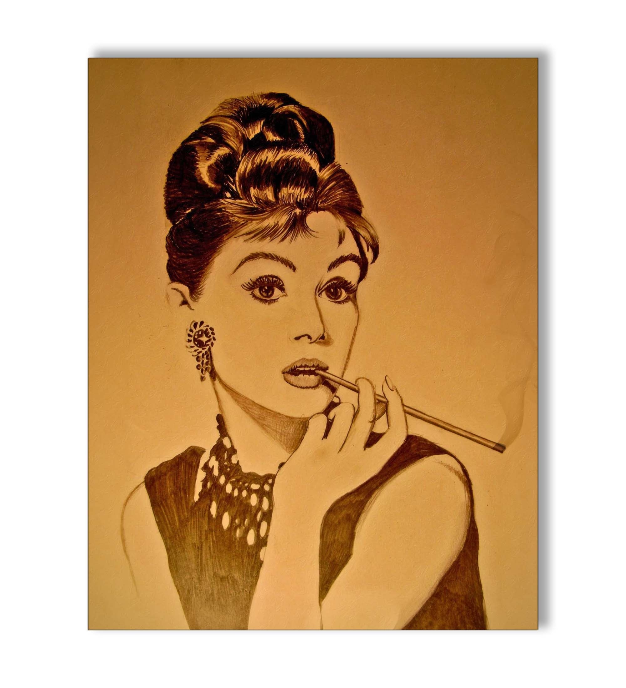 Audrey in Sepia-Wall art decor-Fine Art-Gold varnish-Wall Art-DECOROLALA