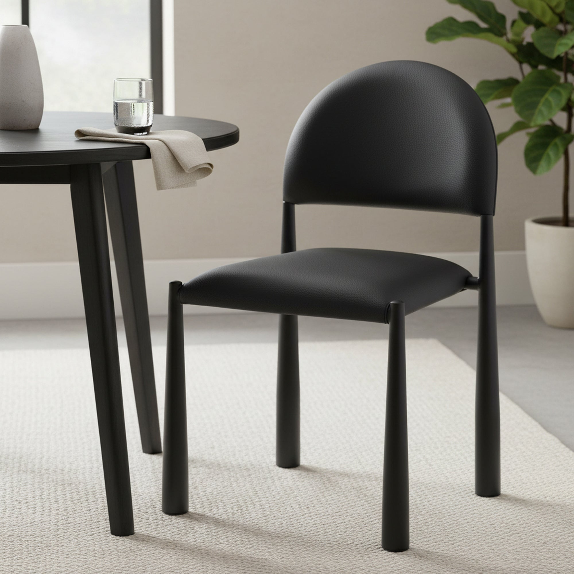 Auggie Dining Chair - Black Faux Leather Mid-Century Modern-DECOROLALA