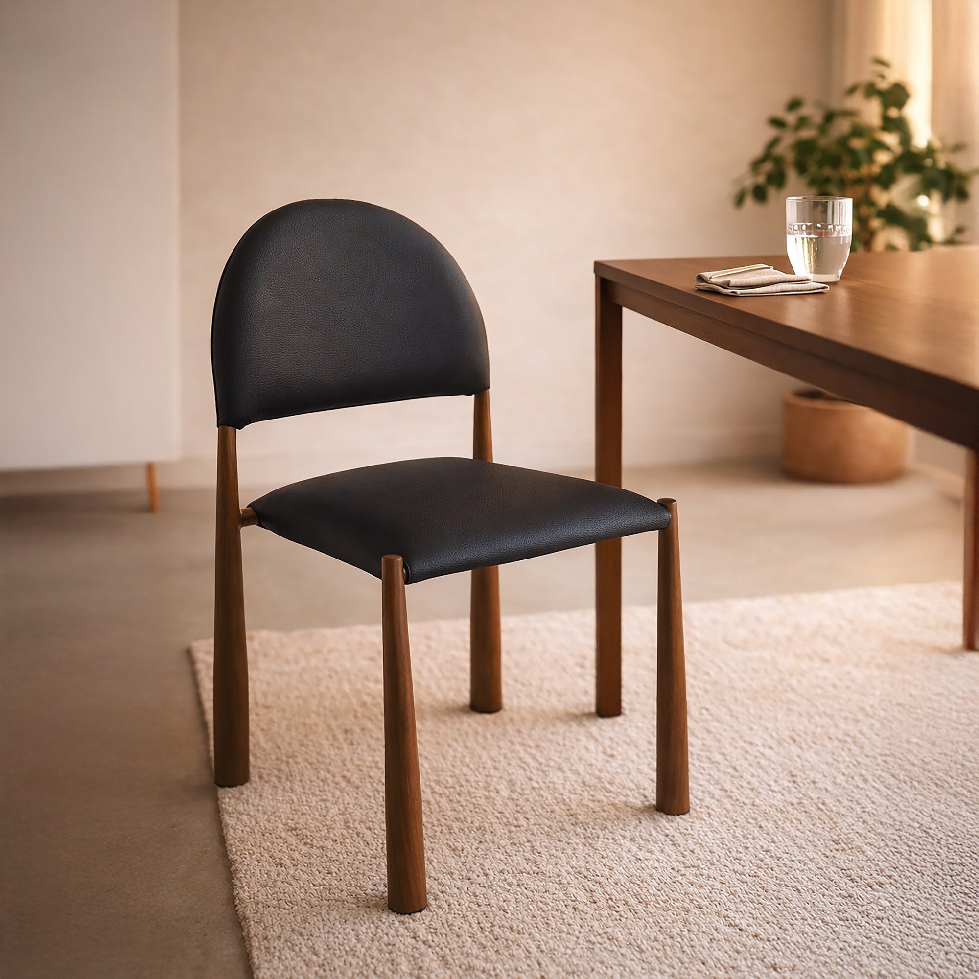 Auggie Dining Chair - Black Faux Leather Walnut Finish-DECOROLALA