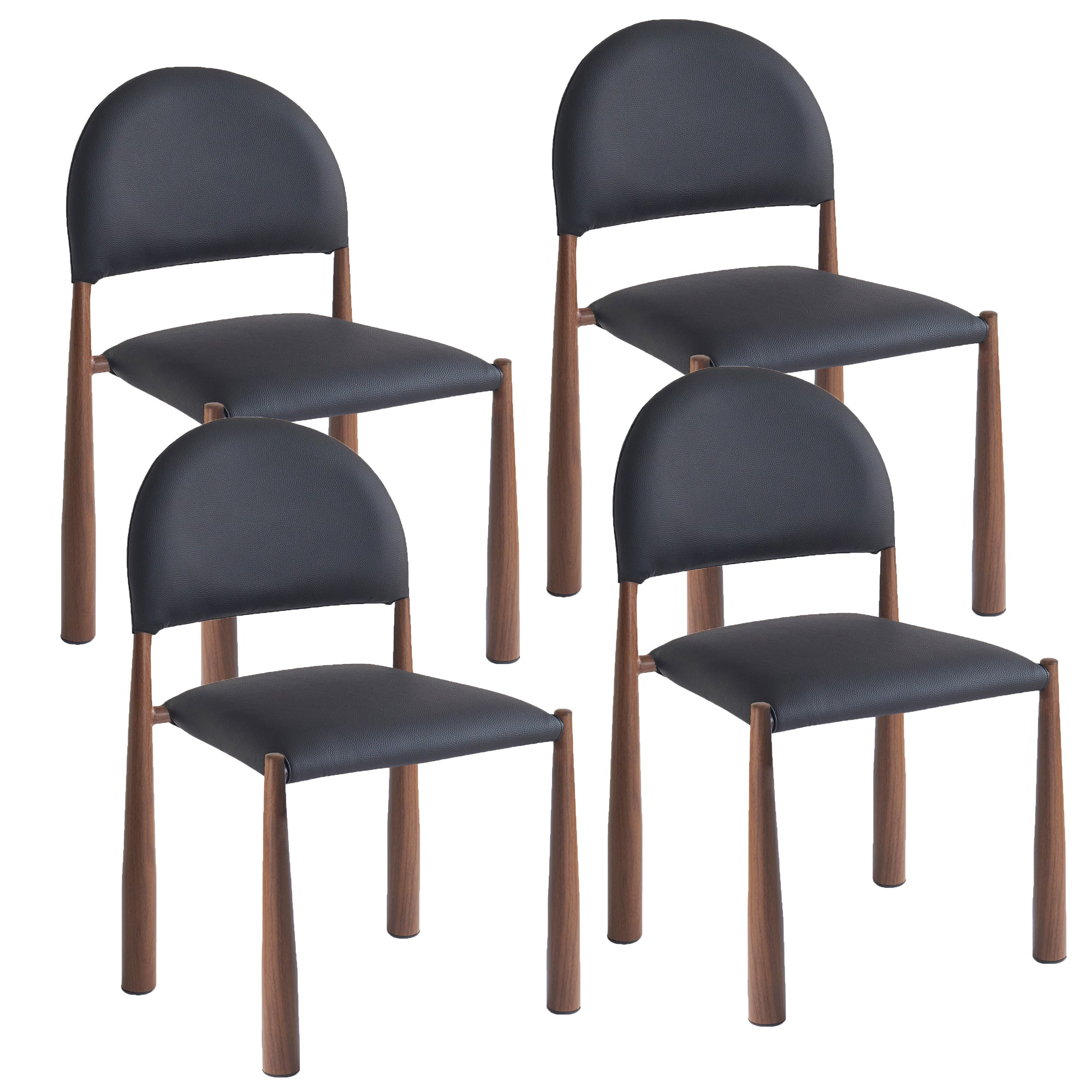 Auggie Dining Chair - Black Faux Leather Walnut Finish-DECOROLALA