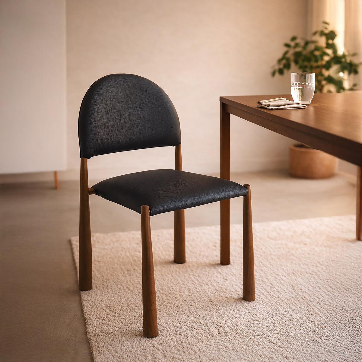 Auggie Dining Chair - Black Faux Leather Walnut Finish-Dining Chairs-DECOROLALA