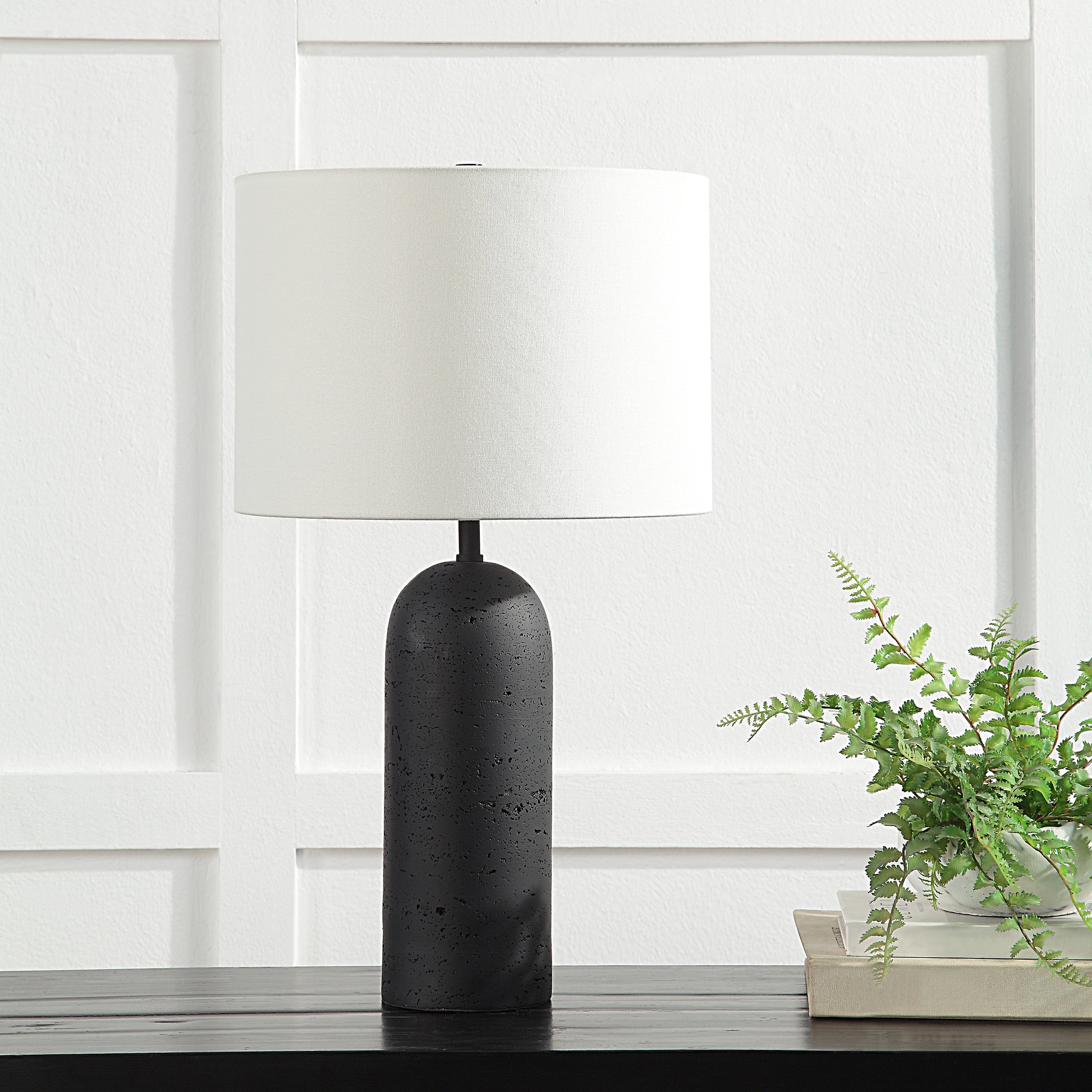 Augusta 25" Black Resin Table Lamp with Linen Shade (2-Pack)-Table Lamp- Set of two-DECOROLALA