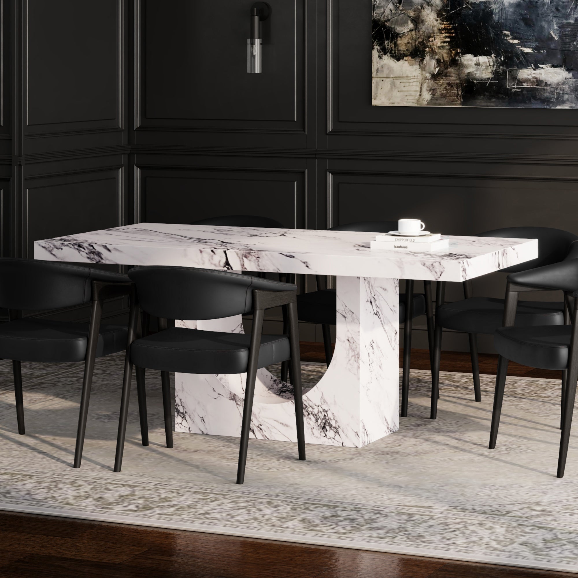 Aurelia Dining Table - Bulgari White Marble Finish-DECOROLALA