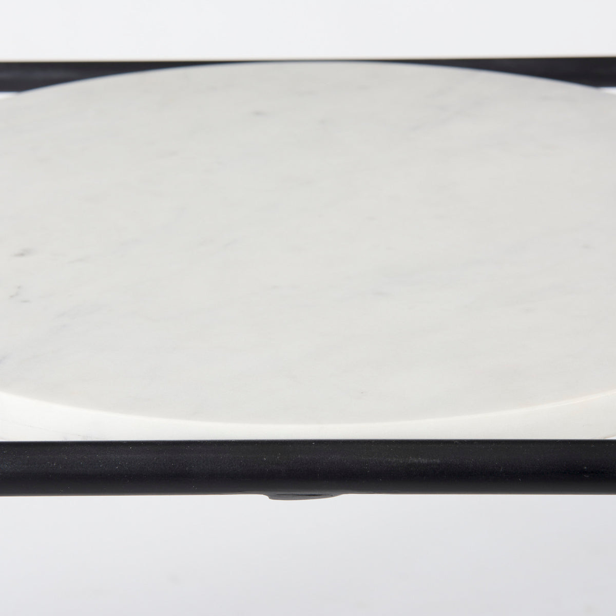 Austen 20L x 20W x 22H Round White Marble Top W/ Black Metal Frame Side Table-End and Side Tables-DECOROLALA