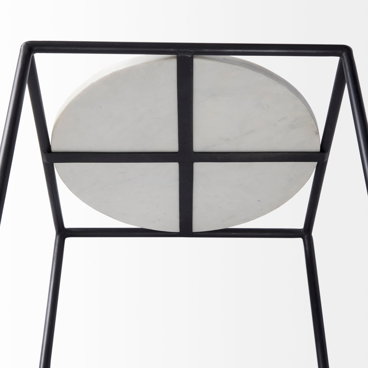 Austen 20L x 20W x 22H Round White Marble Top W/ Black Metal Frame Side Table-End and Side Tables-DECOROLALA