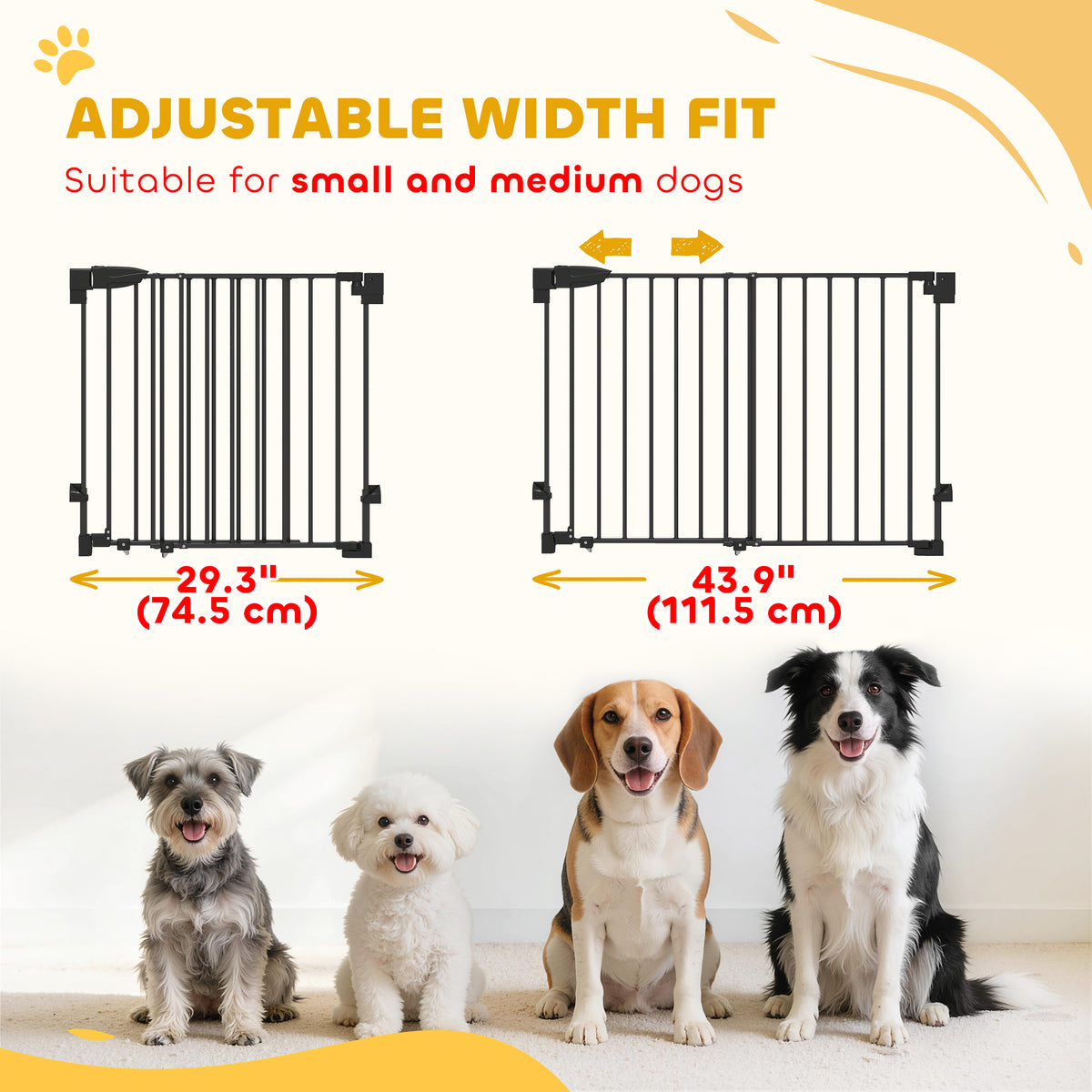 Auto-Close Pet Gate - 29"-44" Wide Black Metal Dog Gate-Dogs-DECOROLALA