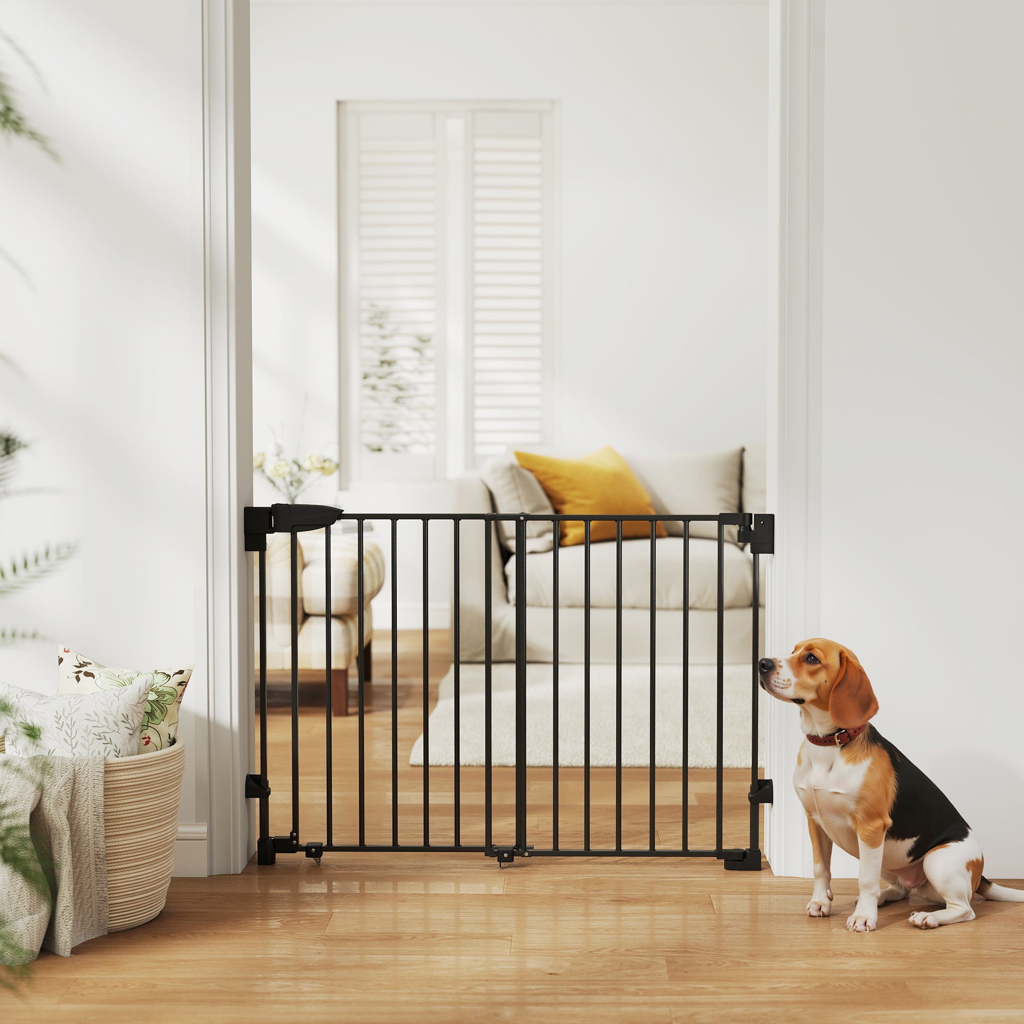 Auto-Close Pet Gate - 29"-44" Wide Black Metal Dog Gate-Dogs-DECOROLALA