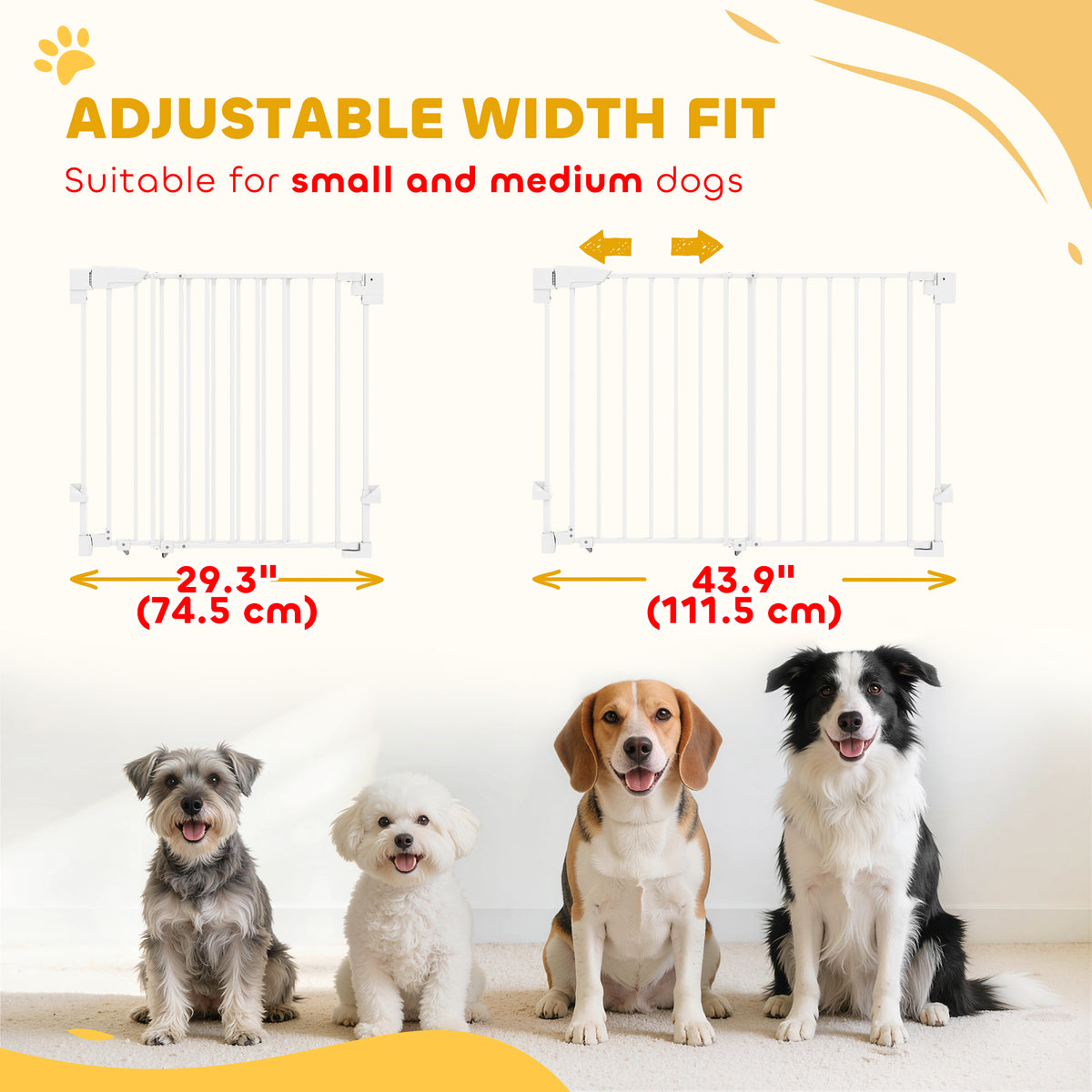 Auto-Close Pet Gate - 29"-44" Wide No-Threshold White Metal Gate-Dogs-DECOROLALA