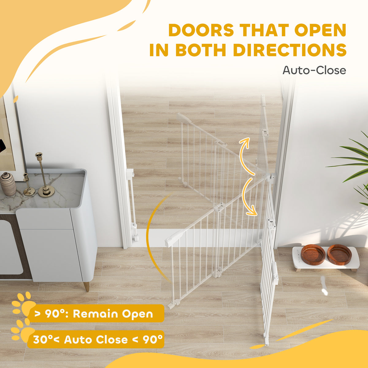 Auto-Close Pet Gate - 29"-44" Wide No-Threshold White Metal Gate-Dogs-DECOROLALA
