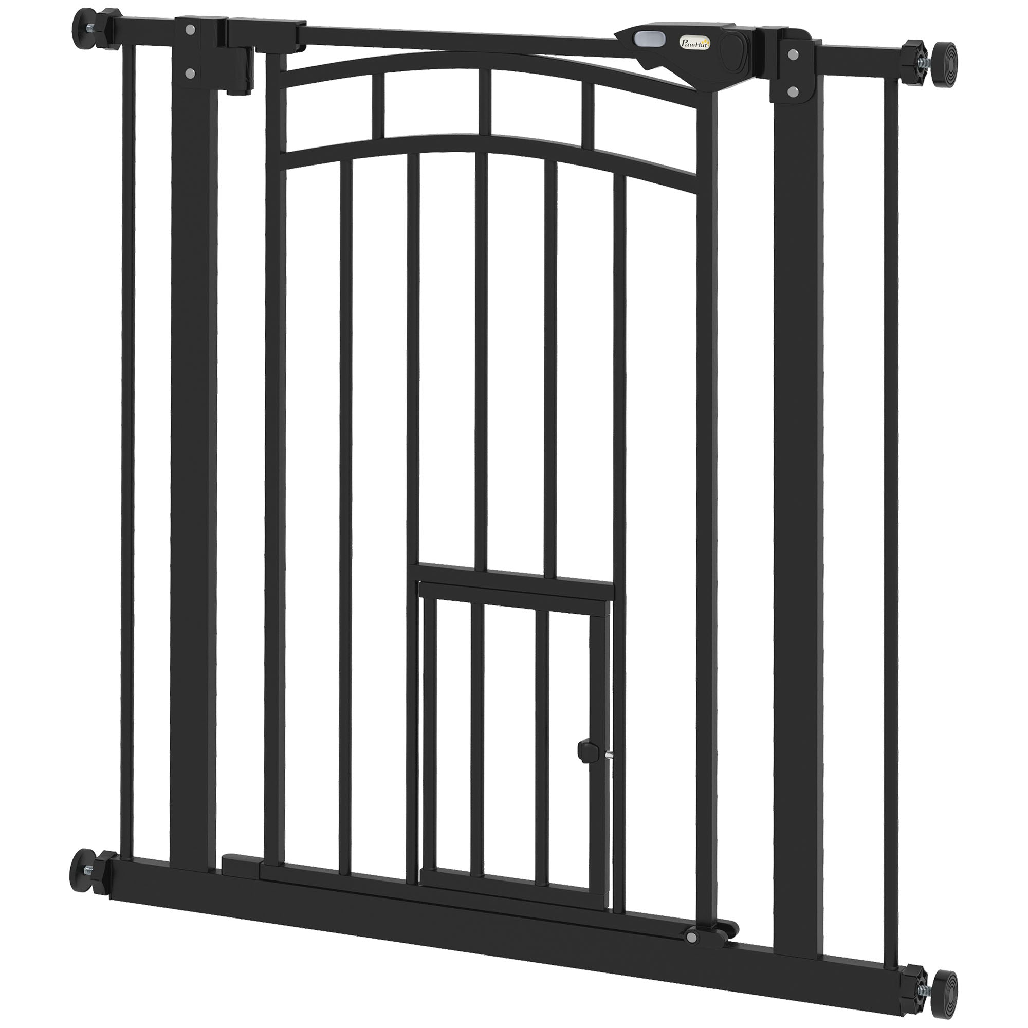 Auto-Close Pet Gate, Stair Gate with Cat Door, Double Locking for Doorways Hallways Stairs, Fits 29"-31.5" Wide, Black-Dogs-DECOROLALA