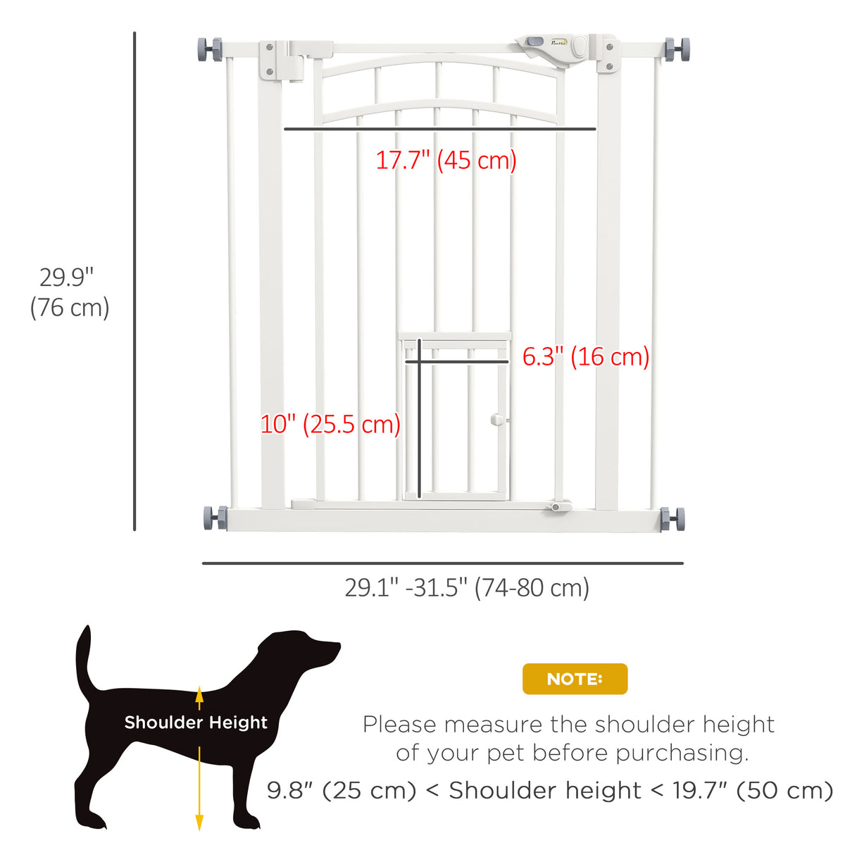 Auto-Close Pet Gate with Cat Door - 29"-31.5" Wide White Steel-Dogs-DECOROLALA