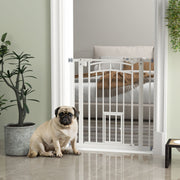 Auto-Close Pet Gate with Cat Door - 29"-31.5" Wide White Steel-Dogs-DECOROLALA