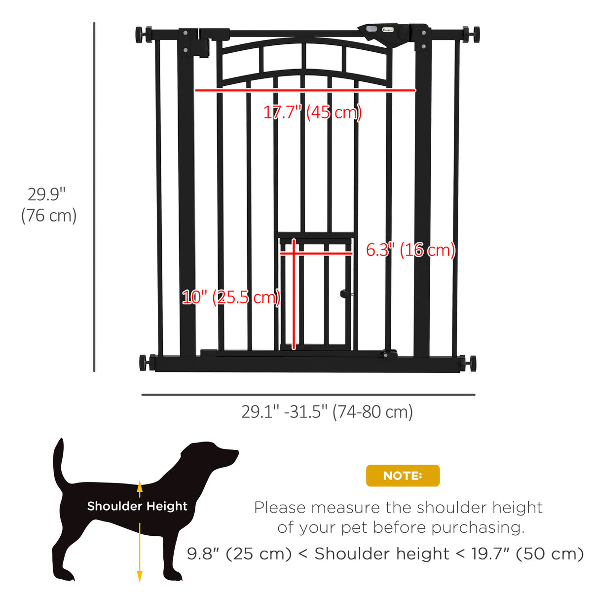 Auto-Close Pet Gate with Cat Door - Black 29"-31.5" Wide-Dogs-DECOROLALA