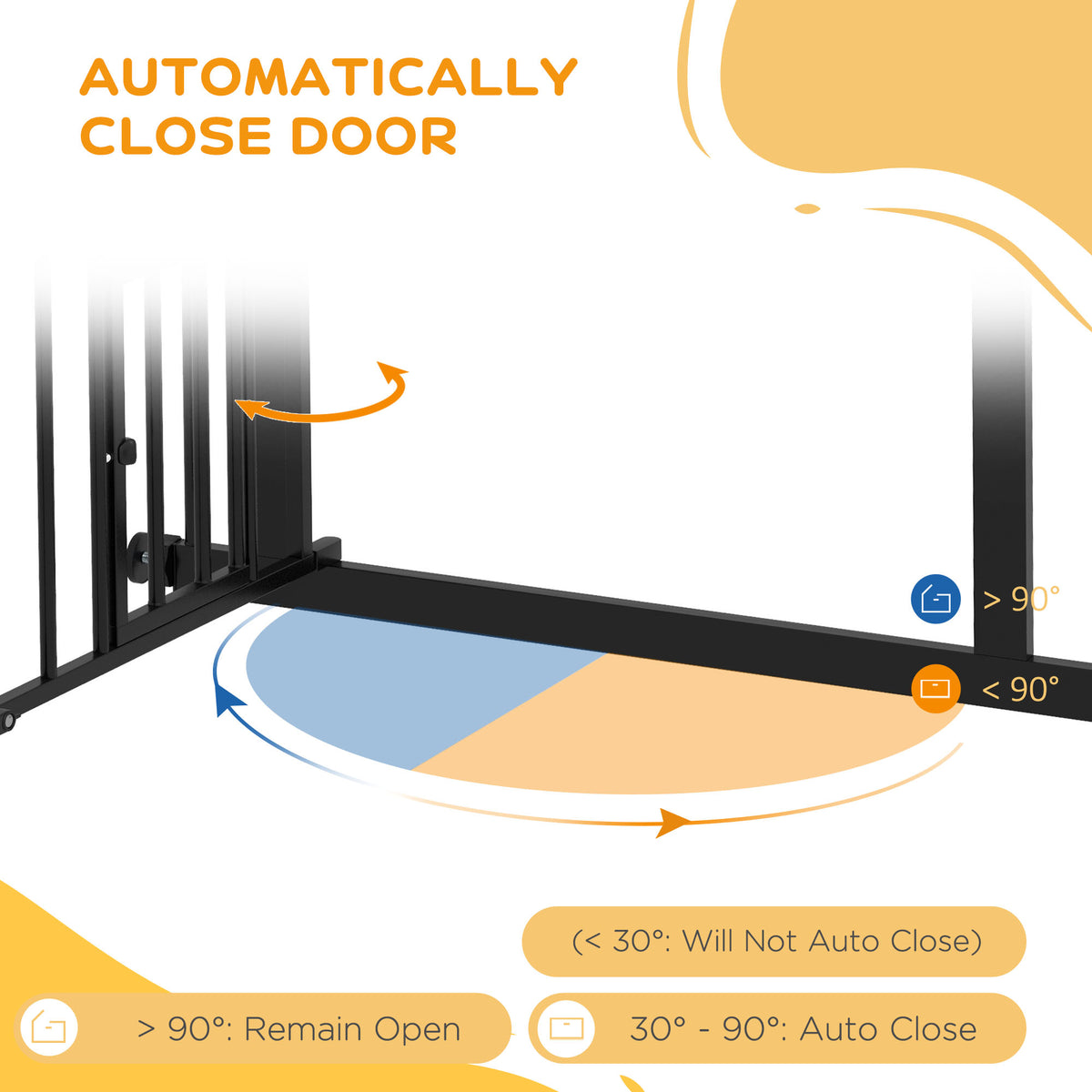 Auto-Close Pet Gate with Cat Door - Black 29"-31.5" Wide-Dogs-DECOROLALA