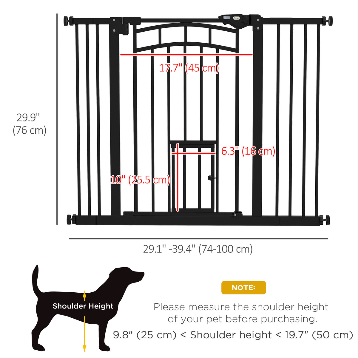 Auto-Close Pet Gate with Cat Door - Black 29"-39.4" Wide-Dogs-DECOROLALA