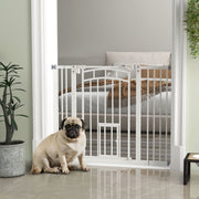 Auto-Close Pet Gate with Cat Door - White 29"-39.4" Wide-Dogs-DECOROLALA