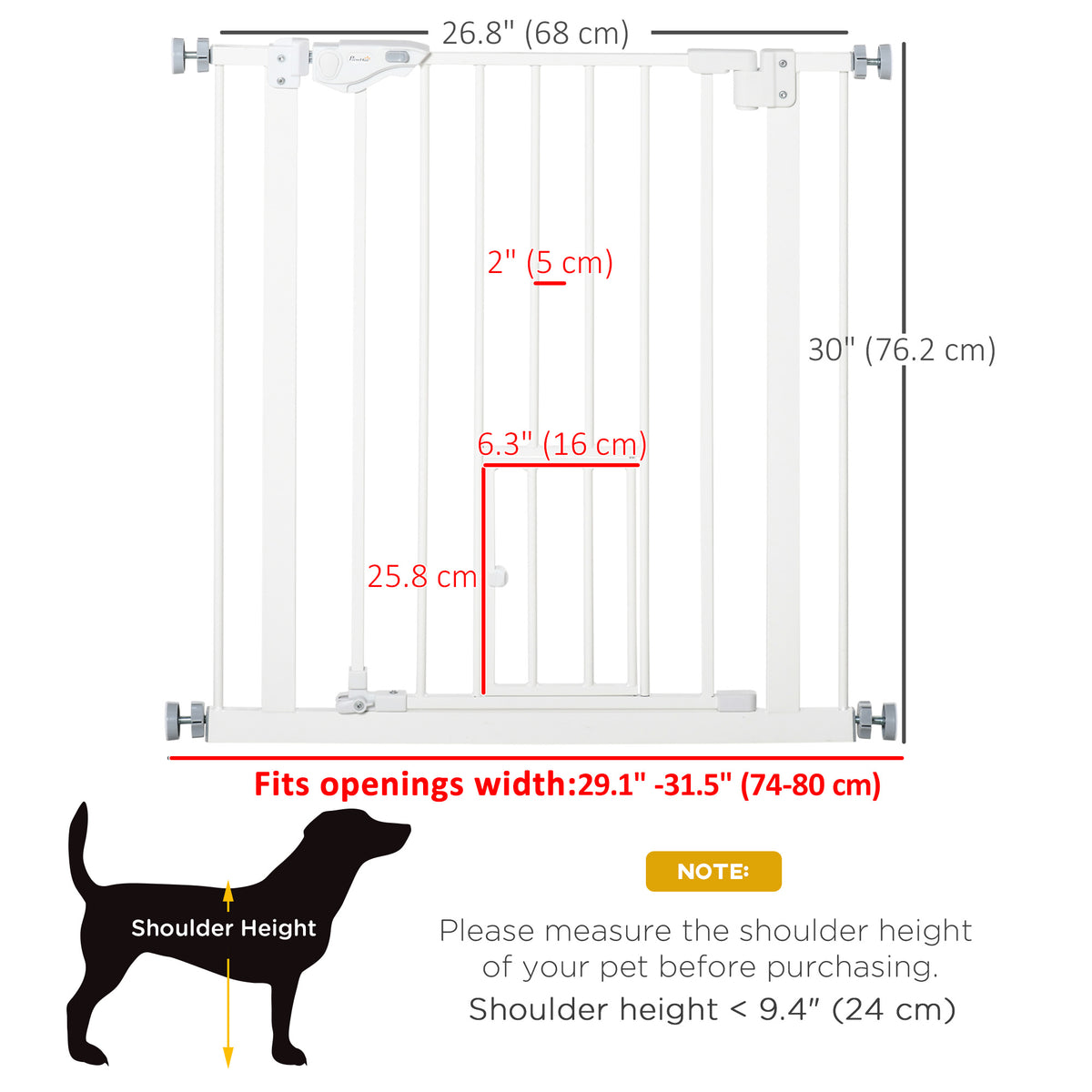 Auto-Closing Steel Pet Gate with Cat Door - Black 29-32" Wide-Dogs-DECOROLALA