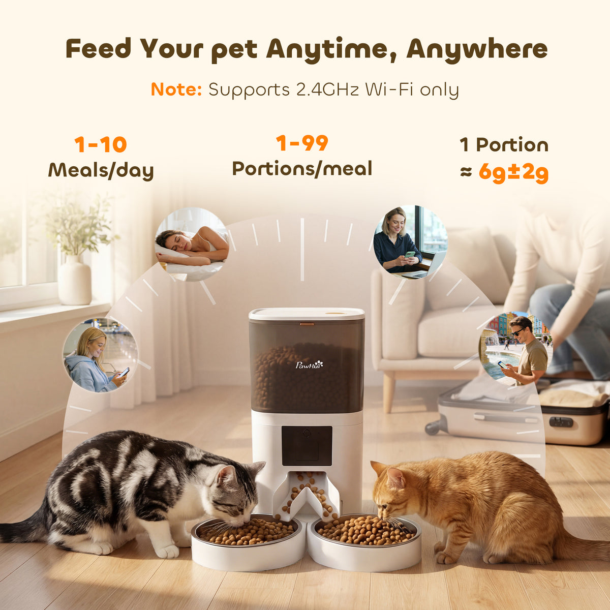 Automatic Cat Feeder for 2 Cats - 6L WiFi App Control White-Dogs-DECOROLALA
