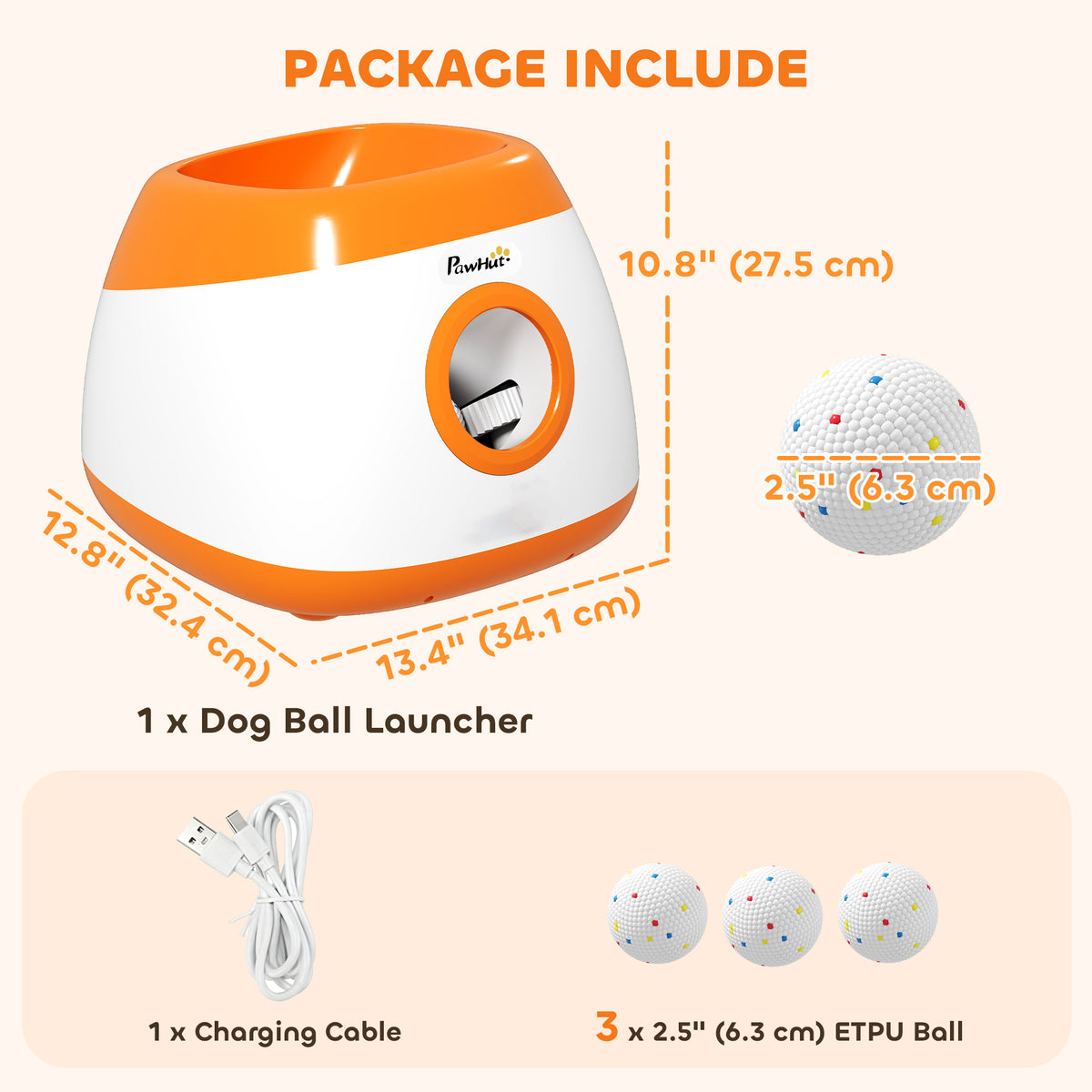 Automatic Dog Ball Launcher with 3 ETPU Balls - Orange-Dogs-DECOROLALA