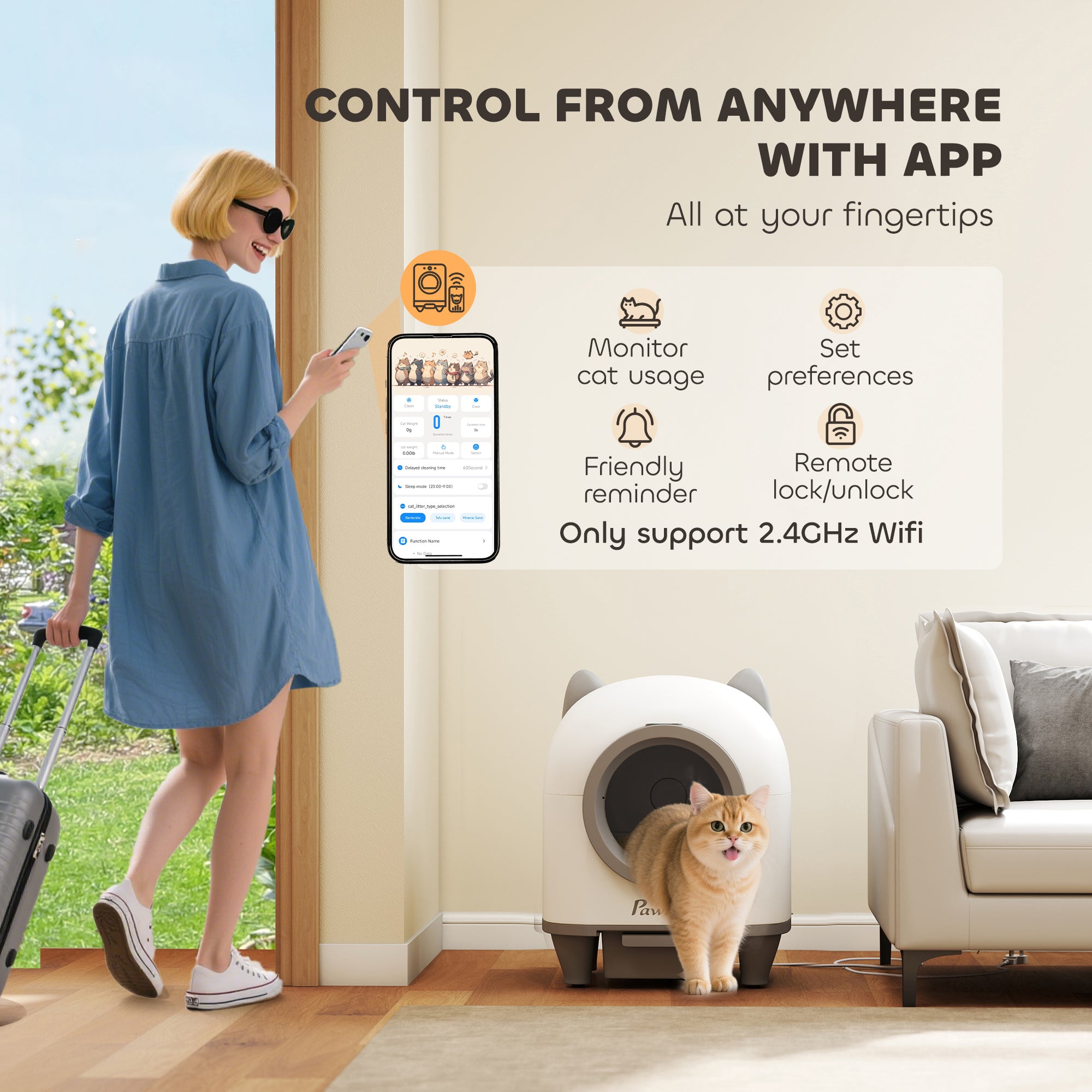 Automatic Self-Cleaning Cat Litter Box with App Control-DECOROLALA