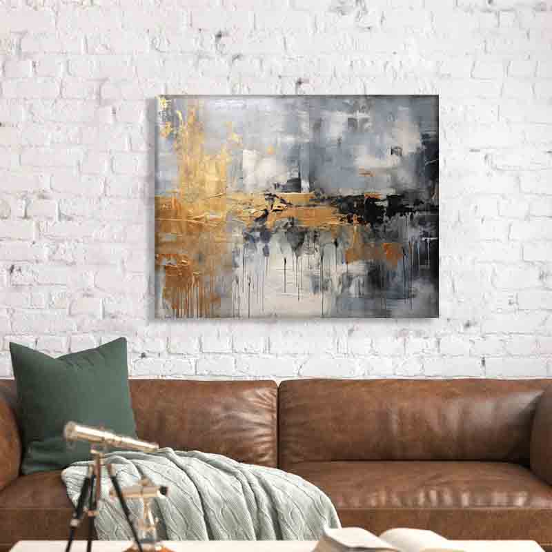 Autumn abstract canvas print-Minimalist art gold, beige, black and white-Wall Art-DECOROLALA