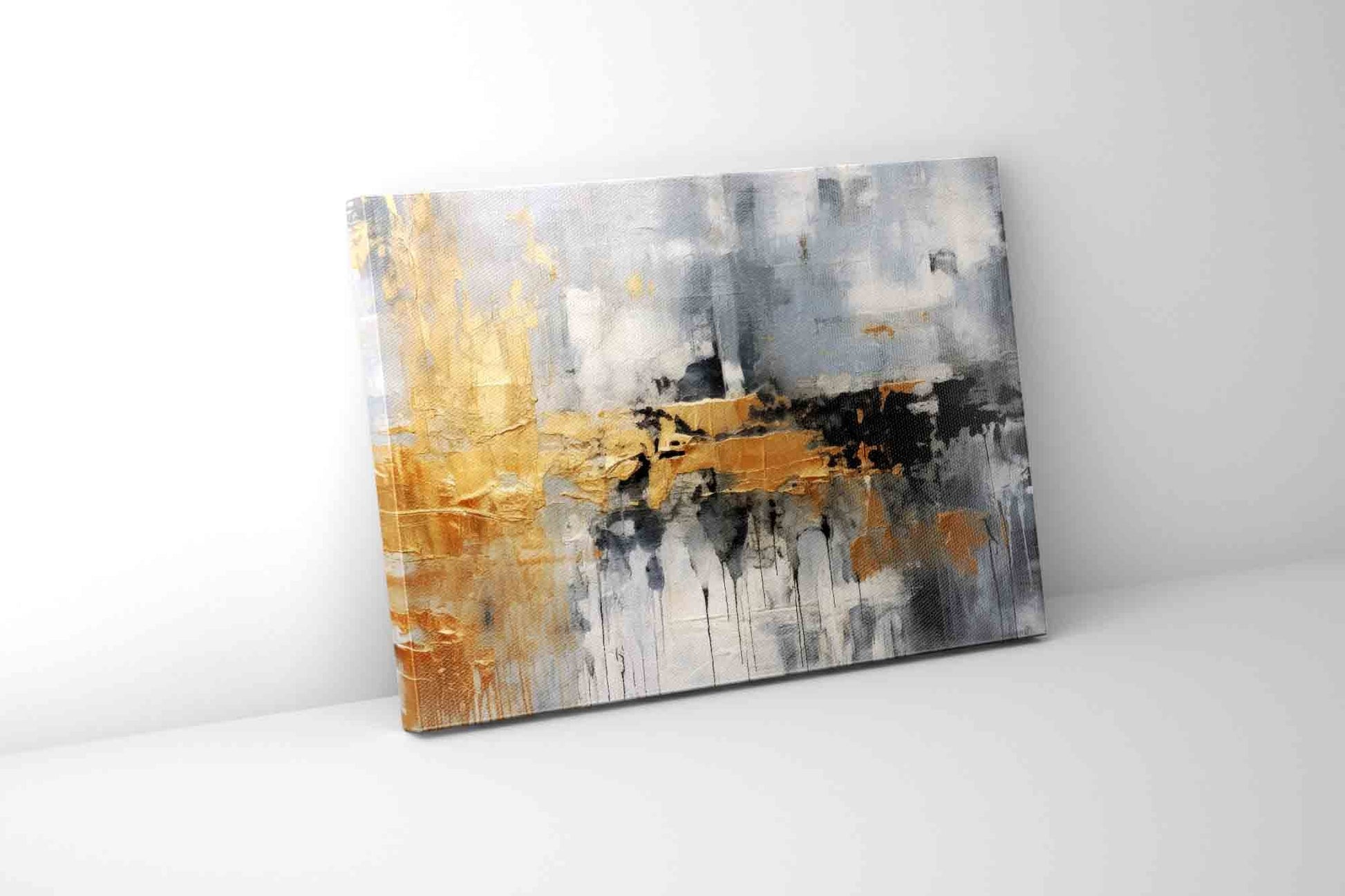 Autumn abstract canvas print-Minimalist art gold, beige, black and white-Wall Art-DECOROLALA