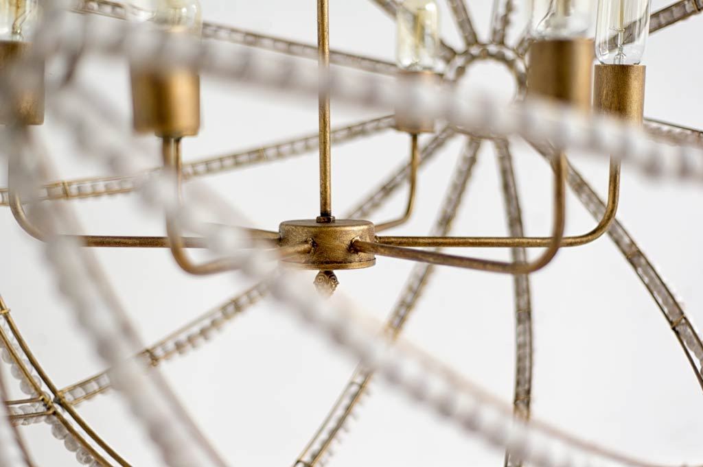 Ava II (35"x36") Metal and Wooden Bead Six Bulb Chandelier-Chandeliers-DECOROLALA