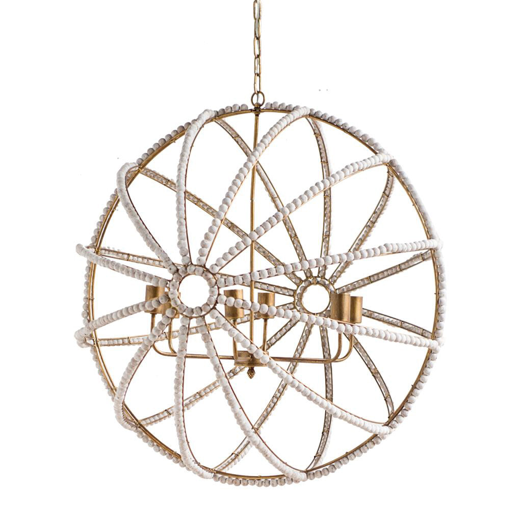 Ava II (35"x36") Metal and Wooden Bead Six Bulb Chandelier-Chandeliers-DECOROLALA