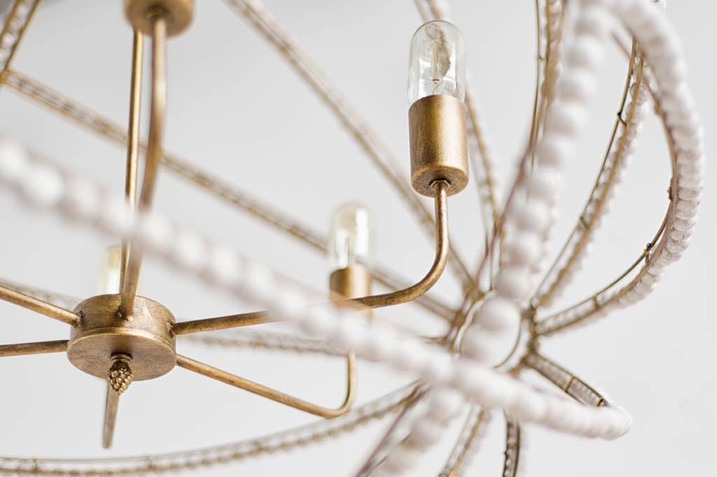 Ava II (35"x36") Metal and Wooden Bead Six Bulb Chandelier-Chandeliers-DECOROLALA