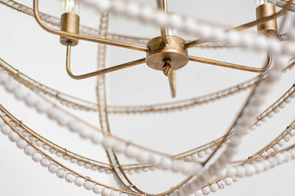 Ava II (35"x36") Metal and Wooden Bead Six Bulb Chandelier-Chandeliers-DECOROLALA
