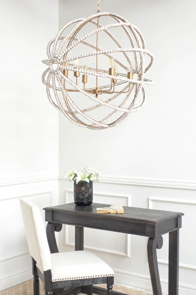 Ava II Metal and Wooden Bead 6-Bulb Chandelier-Chandeliers-DECOROLALA