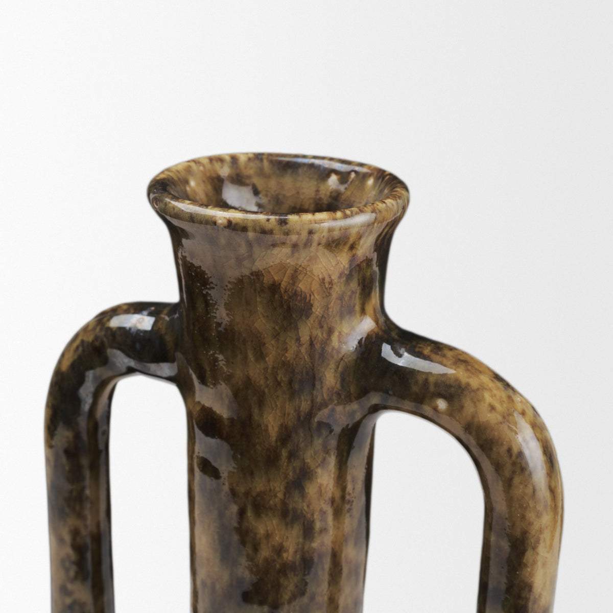 Aven Mottled Brown Glazed Ceramic Tall Neck Decorative Vase w/ Handles-Vase-DECOROLALA