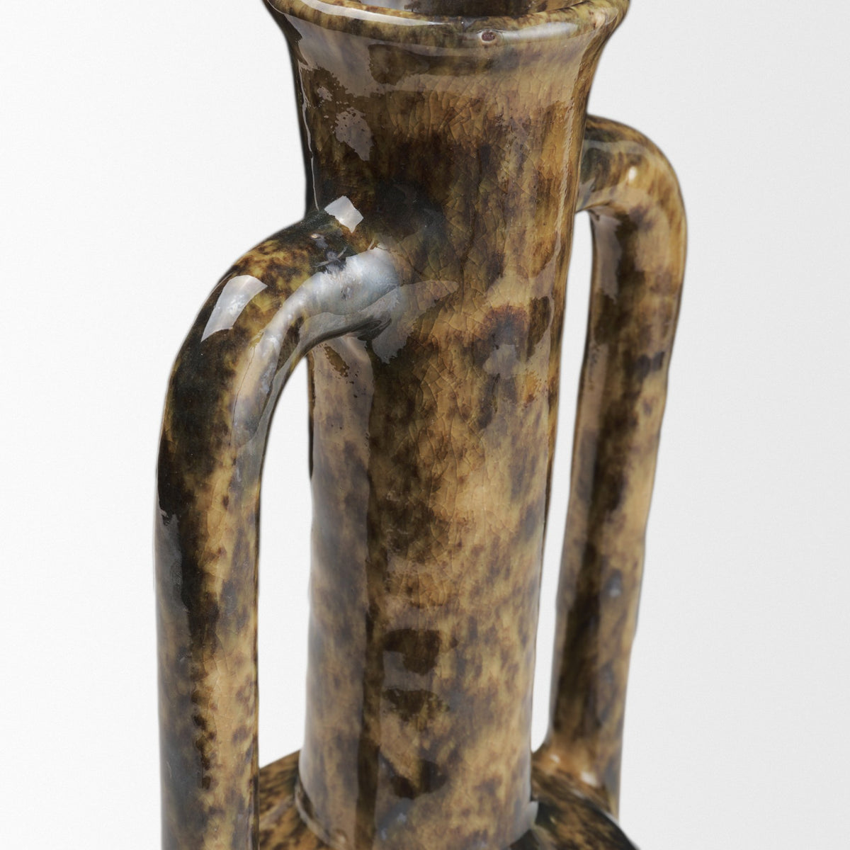 Aven Mottled Brown Glazed Ceramic Tall Neck Decorative Vase w/ Handles-Vase-DECOROLALA