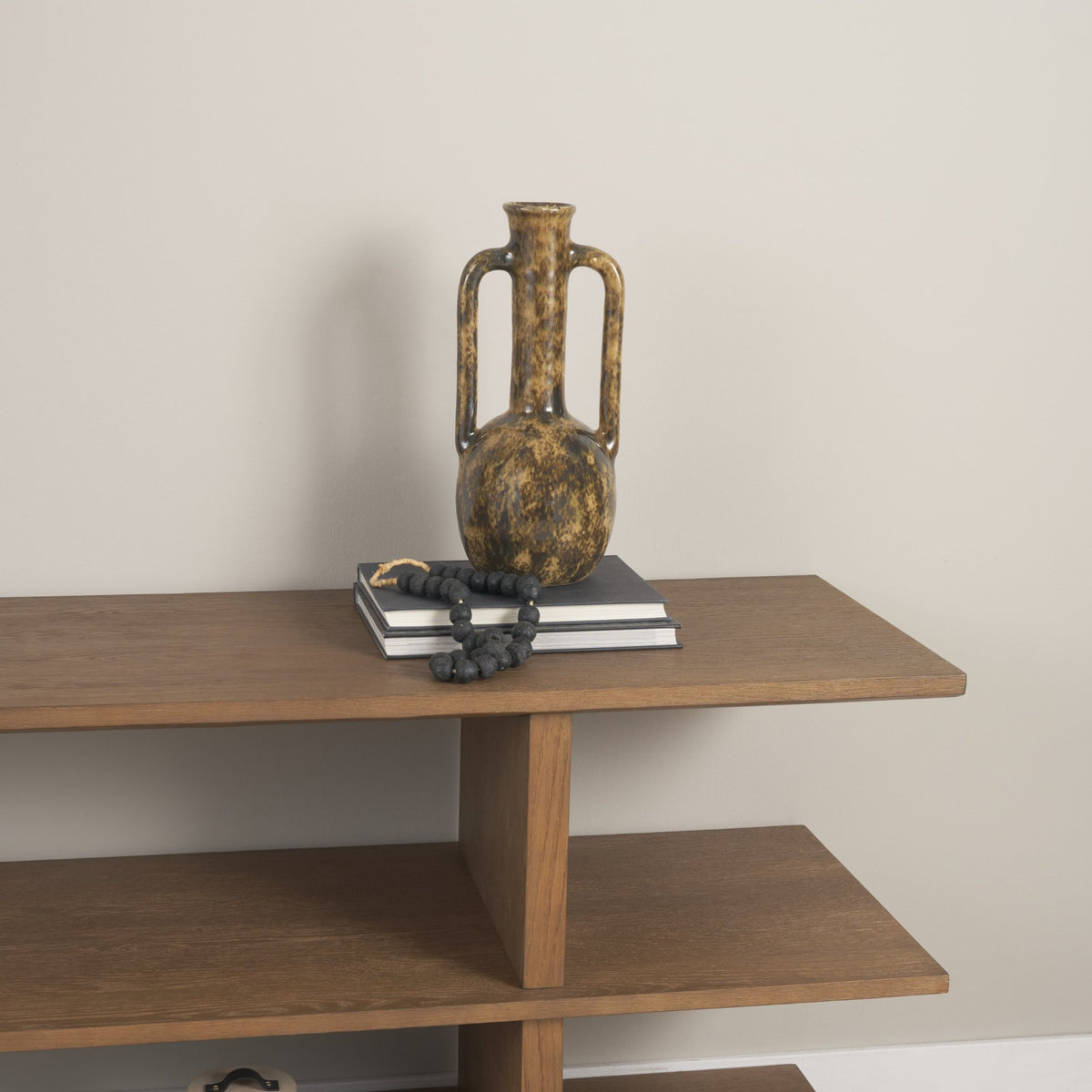 Aven Mottled Brown Glazed Ceramic Tall Neck Decorative Vase w/ Handles-Vase-DECOROLALA