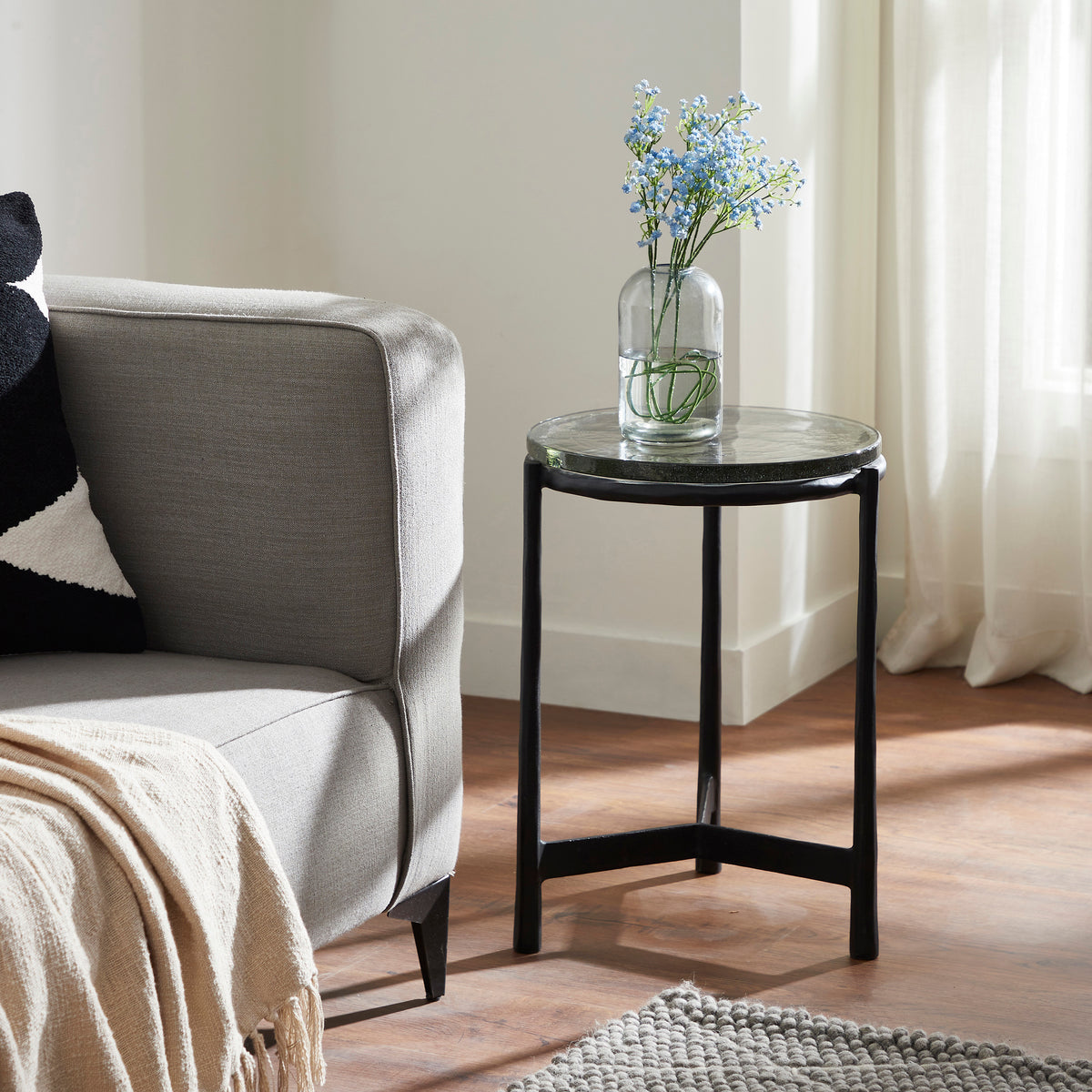 Avila Indoor Cast Aluminum Side Table, Black-End Tables-DECOROLALA