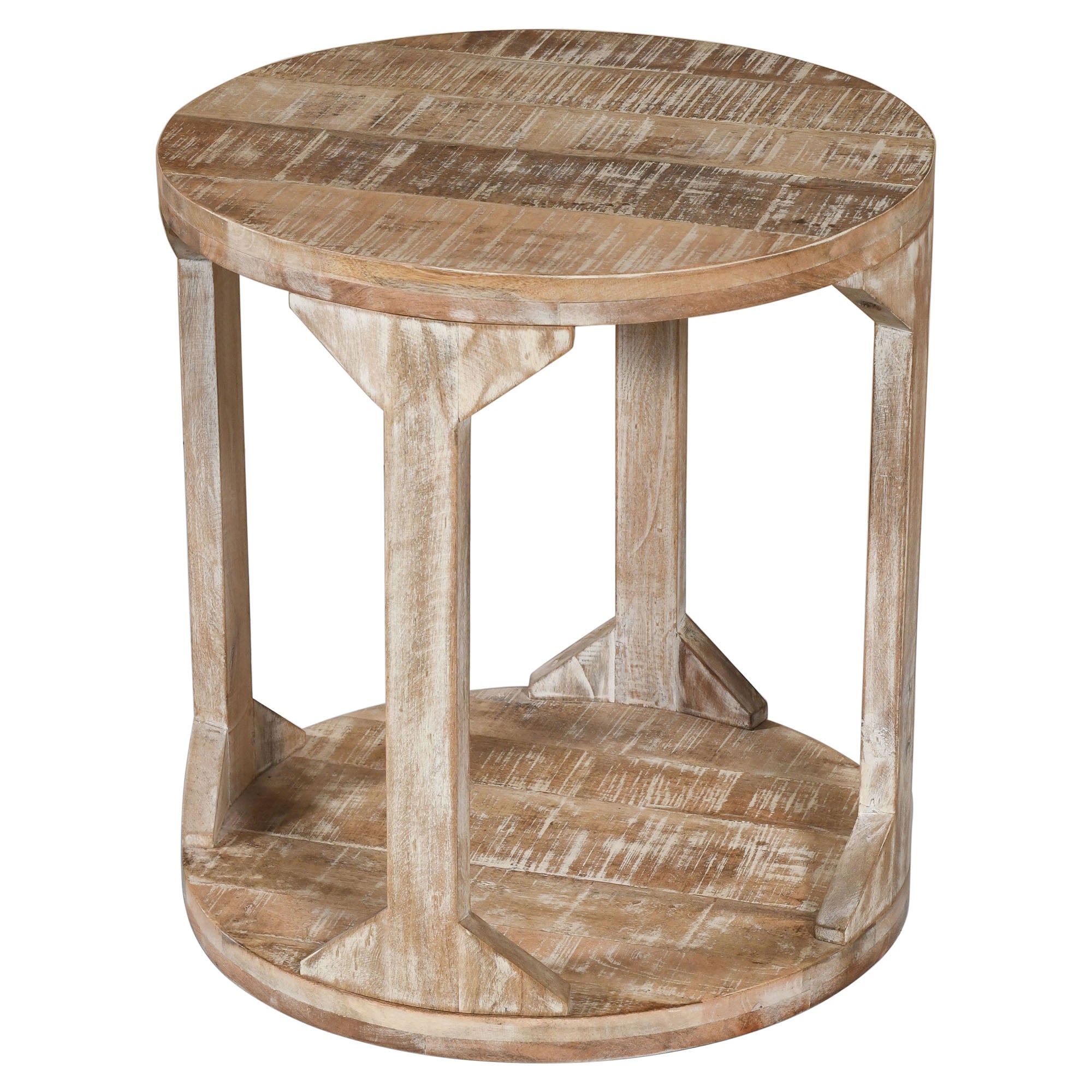 Avni Accent Table - Distressed Natural Solid Mango Wood-Accent Table-DECOROLALA