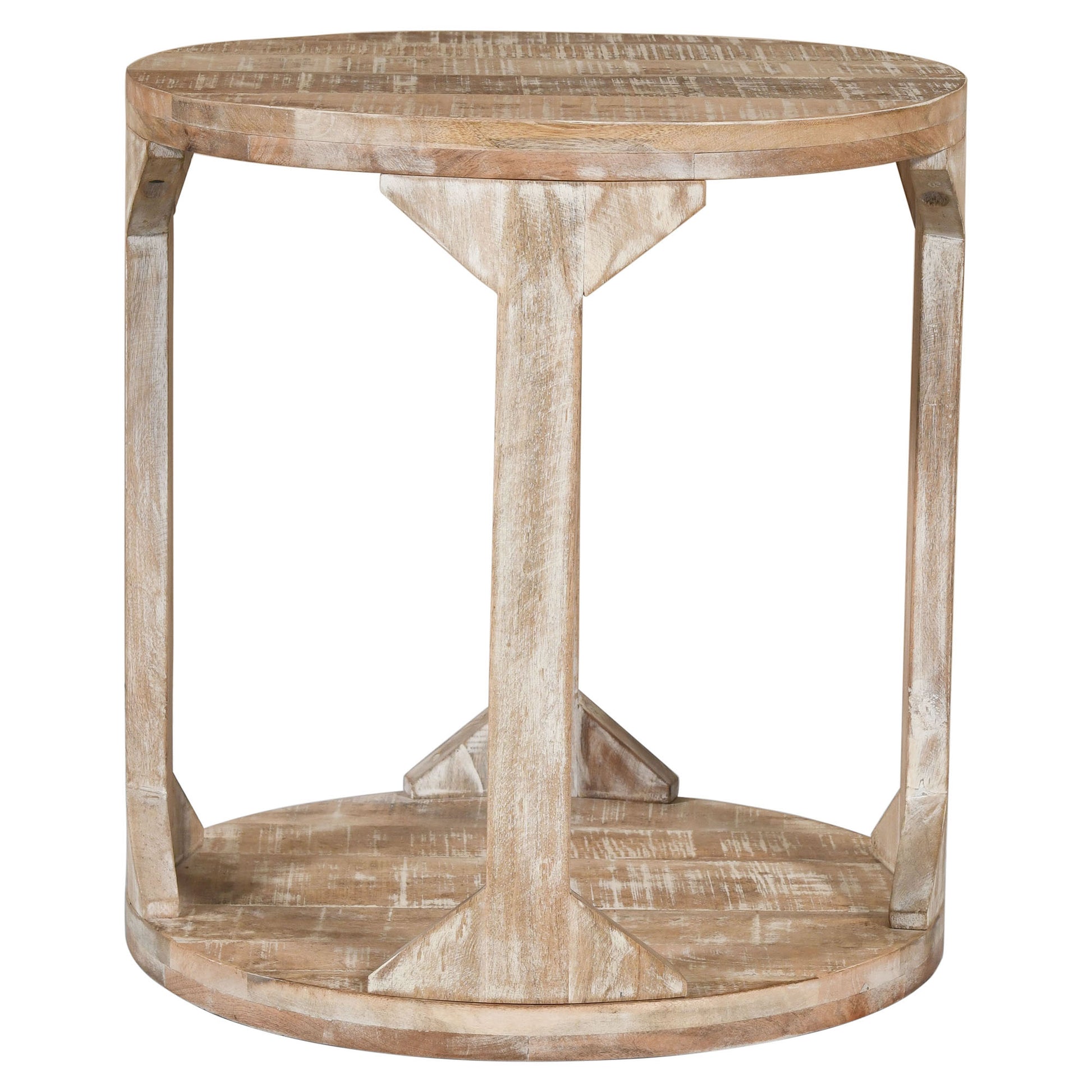 Avni Accent Table - Distressed Natural Solid Mango Wood-Accent Table-DECOROLALA