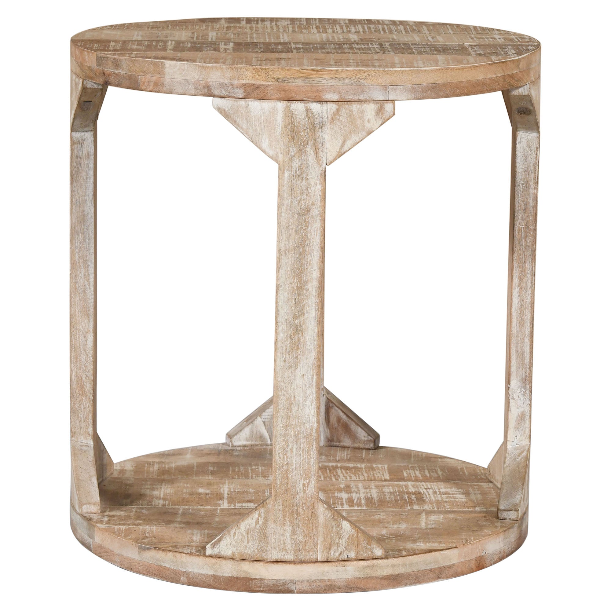 Avni Accent Table - Distressed Natural Solid Mango Wood-Accent Table-DECOROLALA