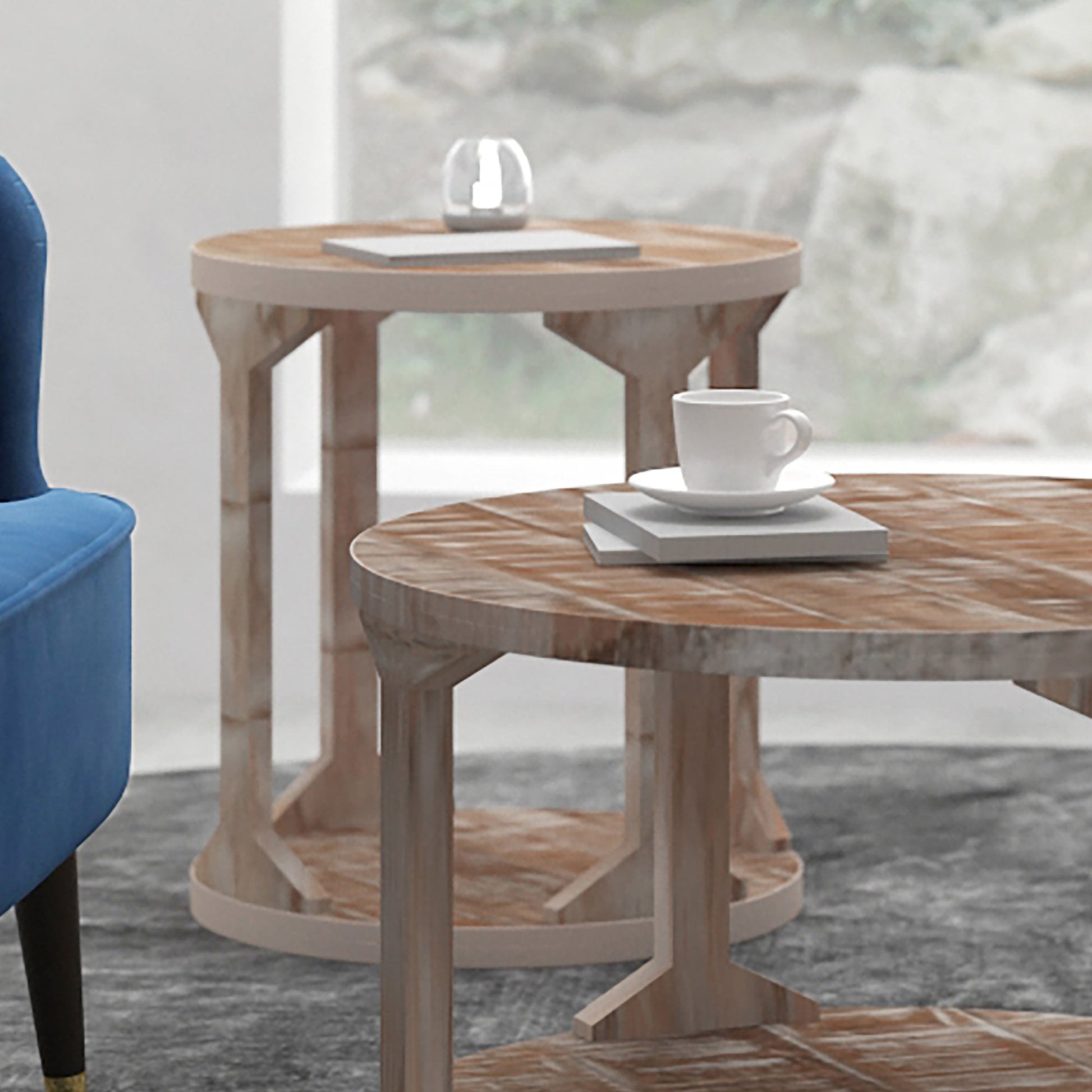 Avni Accent Table - Distressed Natural Solid Mango Wood-Accent Table-DECOROLALA