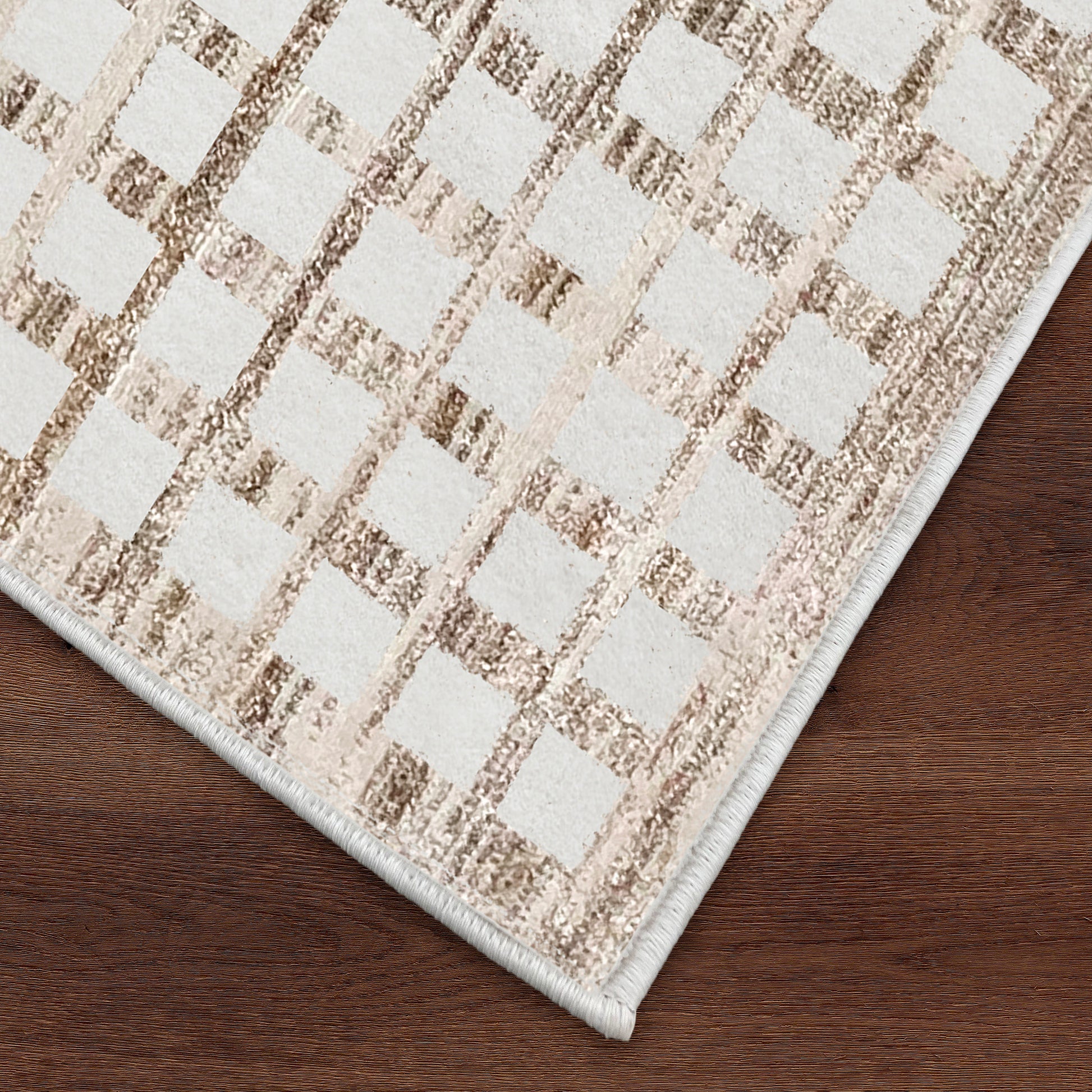 Aya Brown and Beige Geometric Carpet-DECOROLALA
