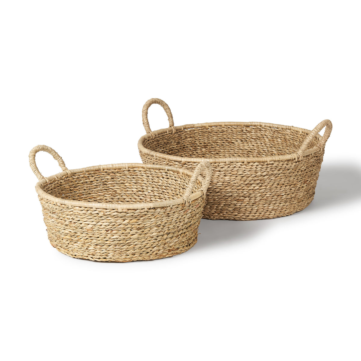 Ayanna Set of 2 Deep Nesting Seagrass Baskets w/ Handles-Decorative Baskets-DECOROLALA