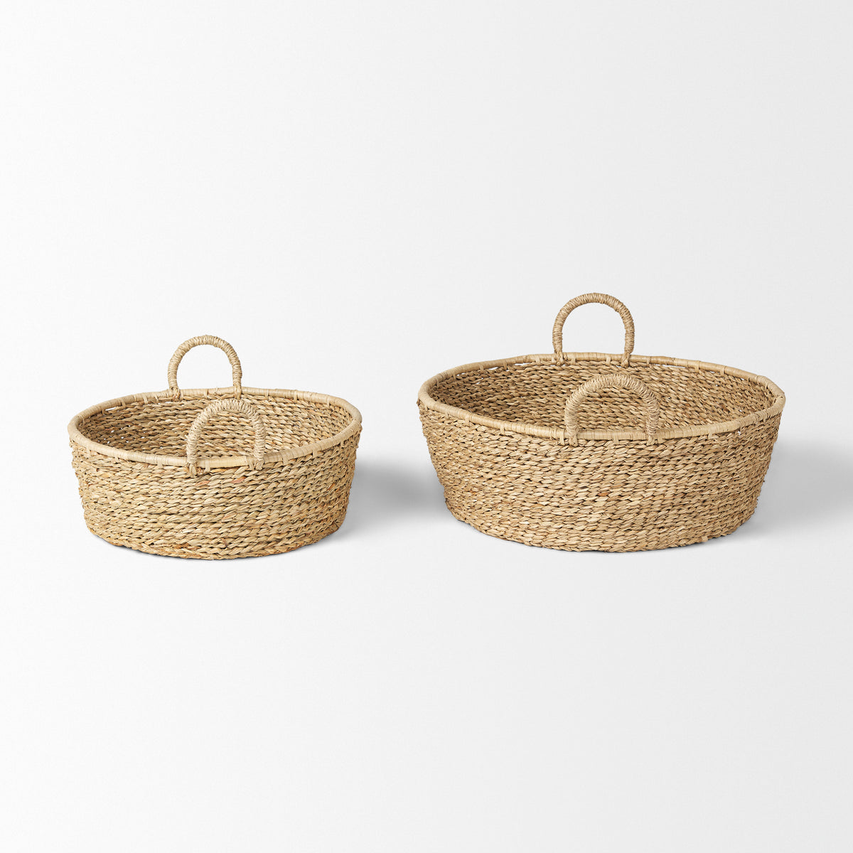 Ayanna Set of 2 Deep Nesting Seagrass Baskets w/ Handles-Decorative Baskets-DECOROLALA