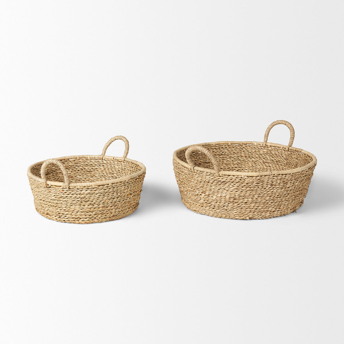 Ayanna Set of 2 Deep Nesting Seagrass Baskets w/ Handles-Decorative Baskets-DECOROLALA