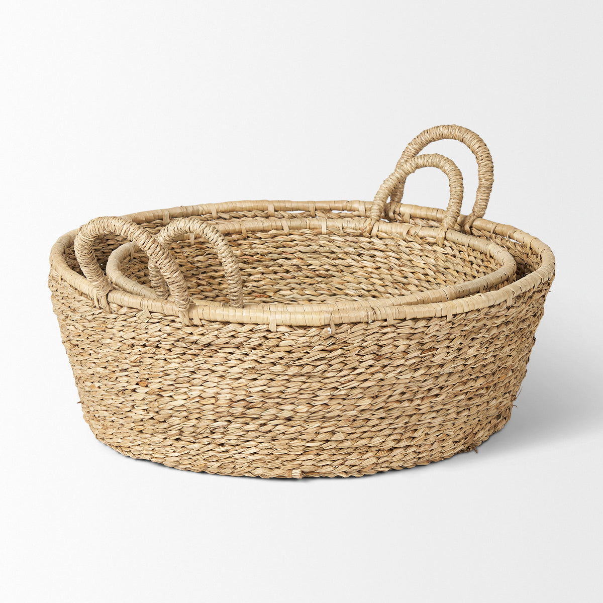Ayanna Set of 2 Deep Nesting Seagrass Baskets w/ Handles-Decorative Baskets-DECOROLALA