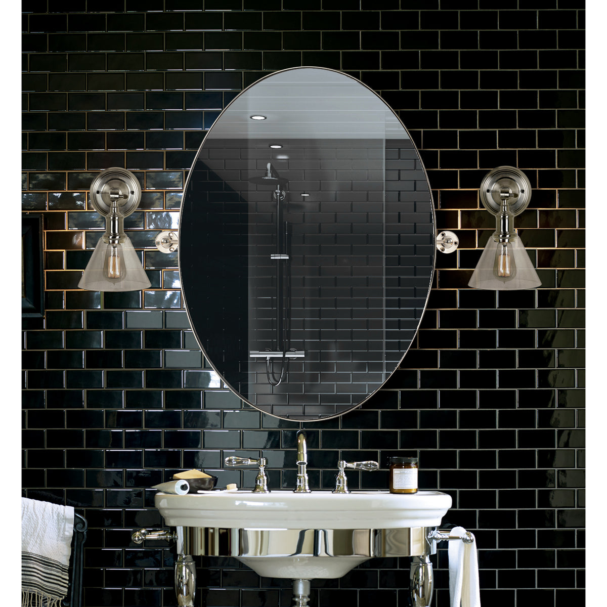 Azalea 24" Tall Oval Wall Mirror, Grey-Mirrors-DECOROLALA