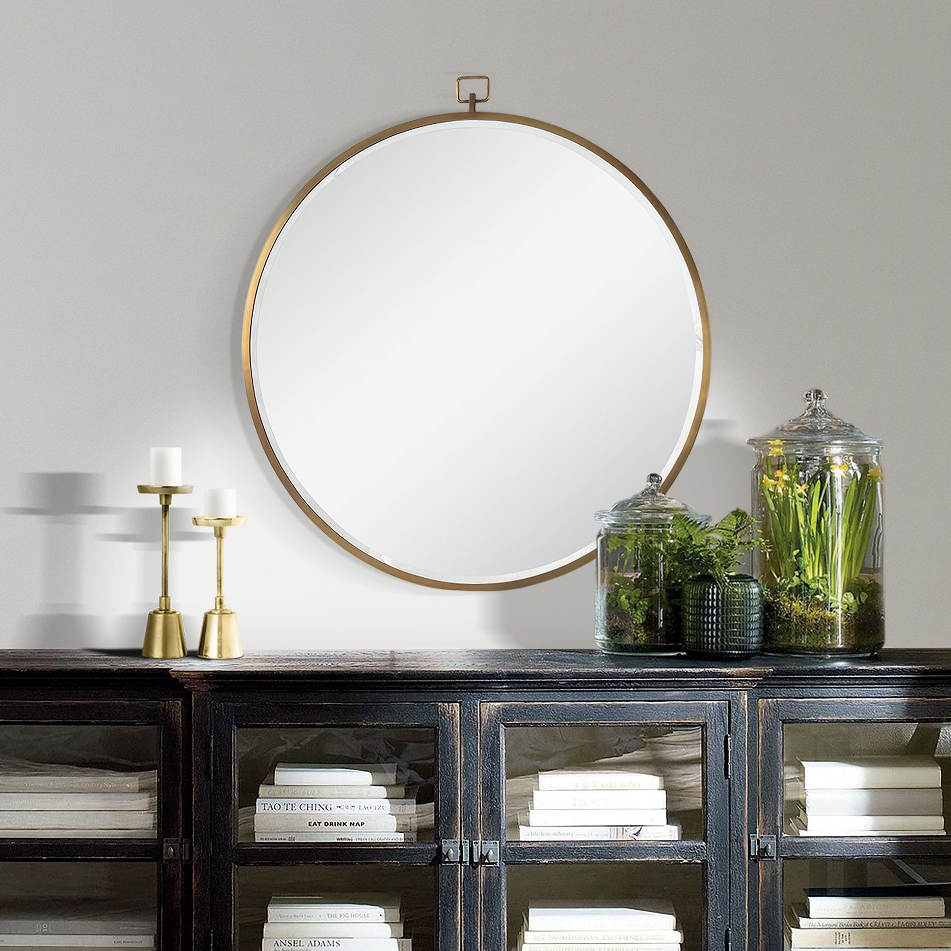 Azam 34" Tall Round Wall Mirror, Yellow-Mirror-DECOROLALA